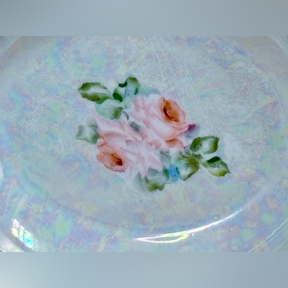 Vintage Rose Trinket Dish Iridescent Lusterware Hand Painted Floral Cottage Core - Picture 2 of 4